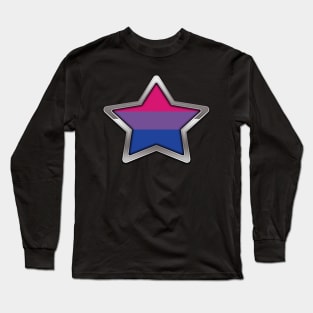 Large Bisexual Pride Flag Colored Star with Chrome Frame. Long Sleeve T-Shirt